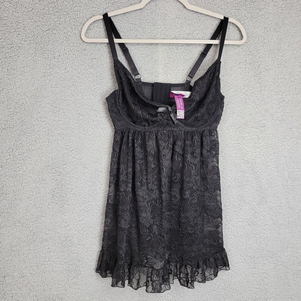 Adore Me Babydoll Womens 0X Black Lace Wired Floral Blaize Lingerie Ruffle Hem